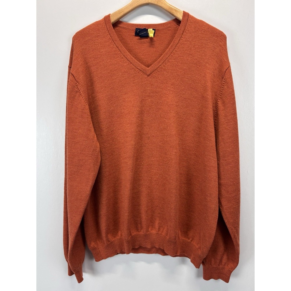 Brooks Brothers Merino Wool Sweater Sz X-Large Mens Orange Vneck Knit Preppy